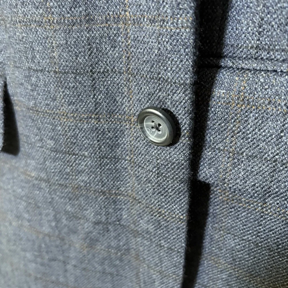 Pronto Uomo Blazer Jacket Men 46R Navy Checkered Lambswool Sport Coat Two Button
